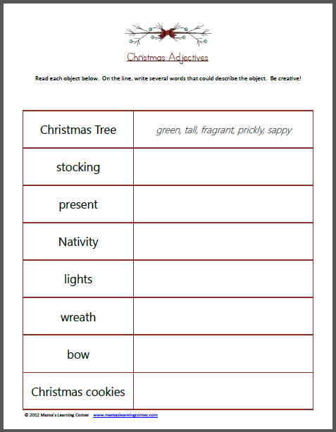 Christmas Adjectives Worksheet Mamas Learning Corner