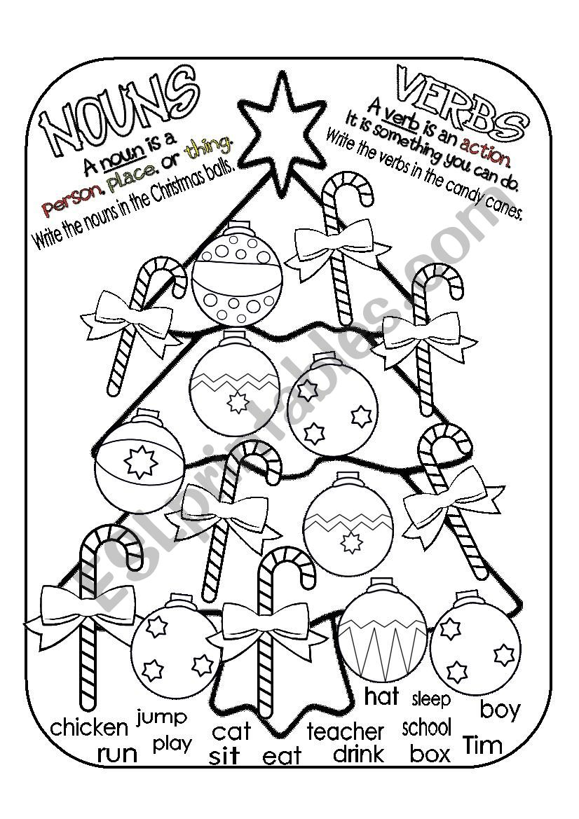 Adjectives Nouns And Verbs Worksheet Christmas Adjectiveworksheets