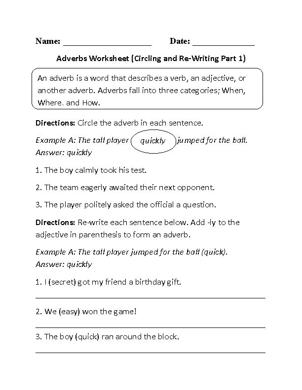 Circling And Re Writing Adverbs Worksheet Adverbs Worksheet Adverbs 