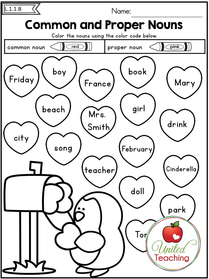 Color The Hearts To Sort The Common And Proper Nouns Cute Valentine s 