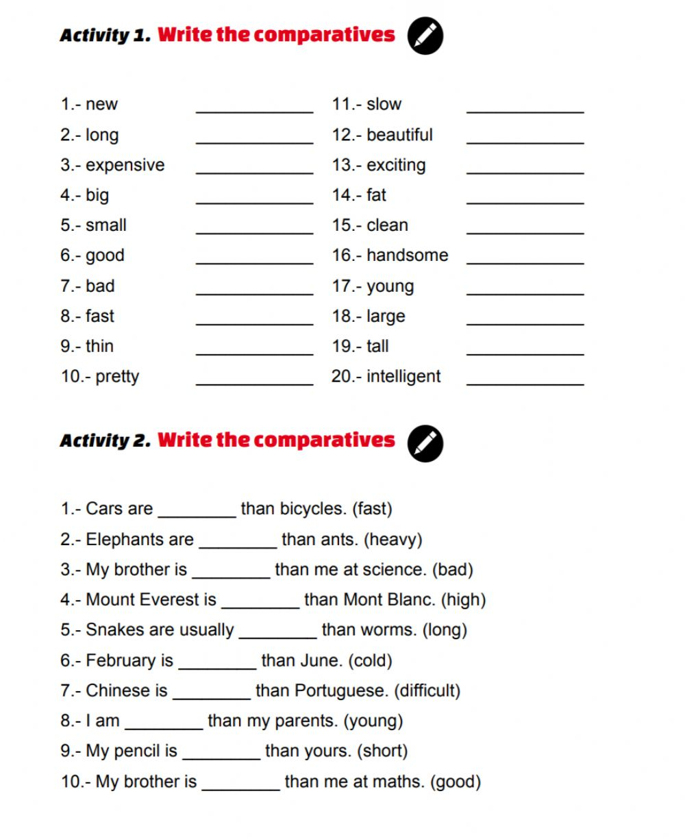 Comparative Adjectives Online Worksheet For Grade 3