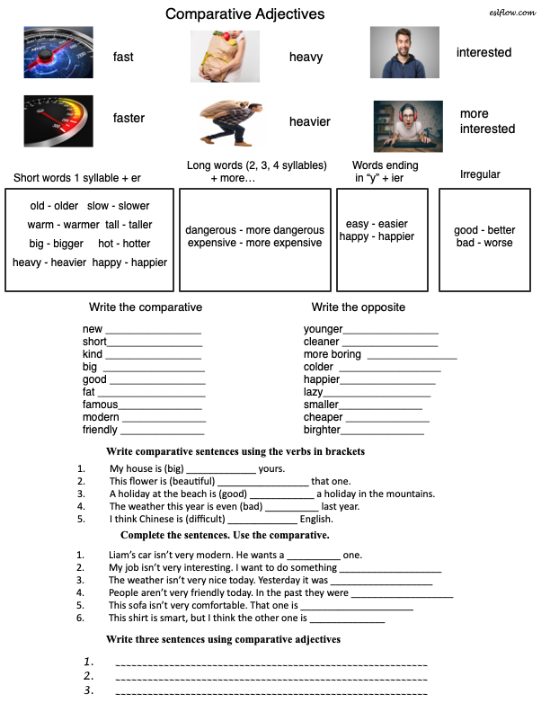 Comparative Adjectives PDF Worksheets For English Language Learners