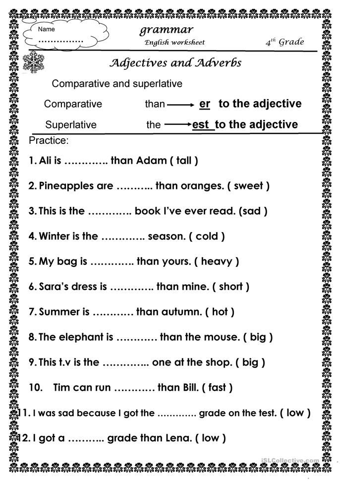 Comparative And Superlative Adjective Worksheet 2nd Grade Worksheets 