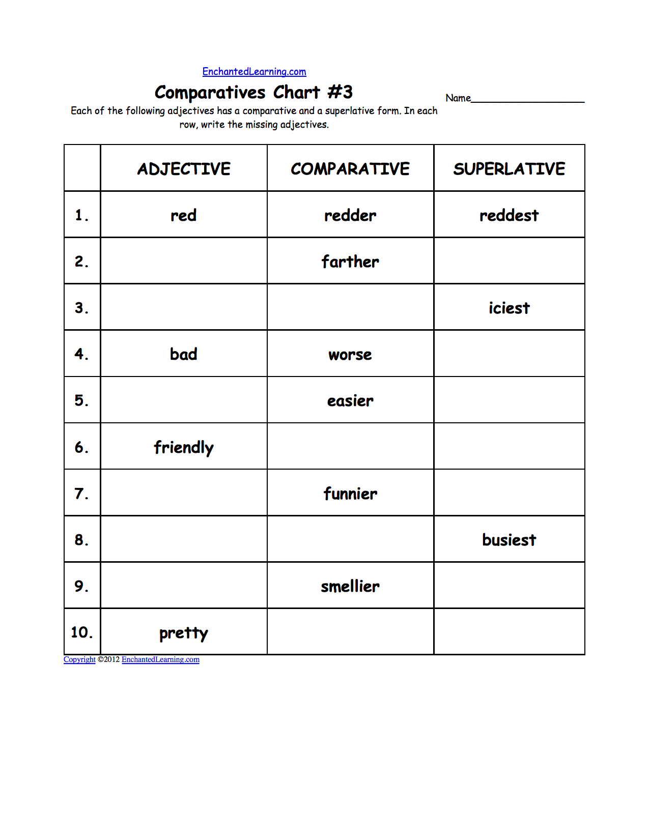 Comparative And Superlative Adjectives EnchantedLearning 