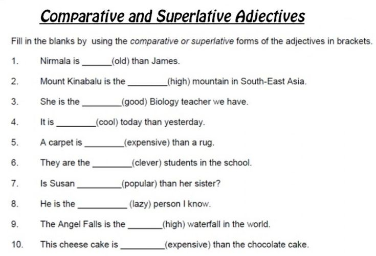 Comparative And Superlative Adjectives Exercise 3 Worksheet 