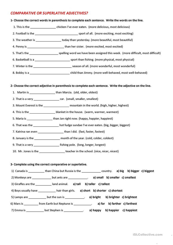 Comparative Superlative Adjectives Worksheets Printable 