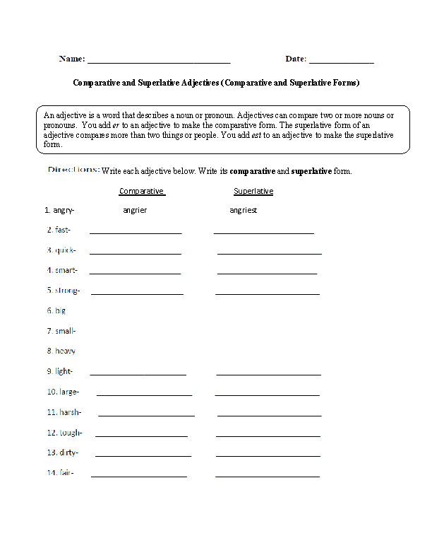 Comparative And Superlative Adjectives Worksheets Comparative And 