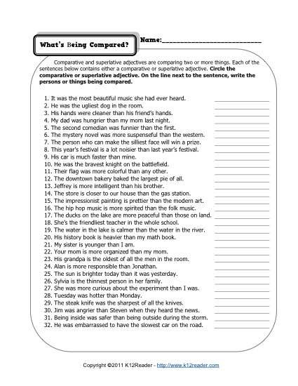 Comparative AnSuperlative Adjectives Worksheet For 3rd Grade 