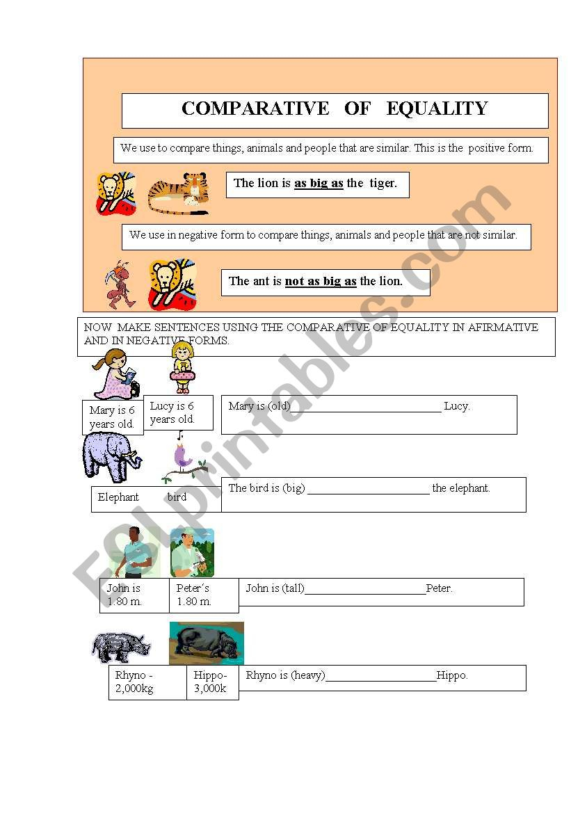 COMPARATIVE OF EQUALITY ESL Worksheet By Teacherlupe