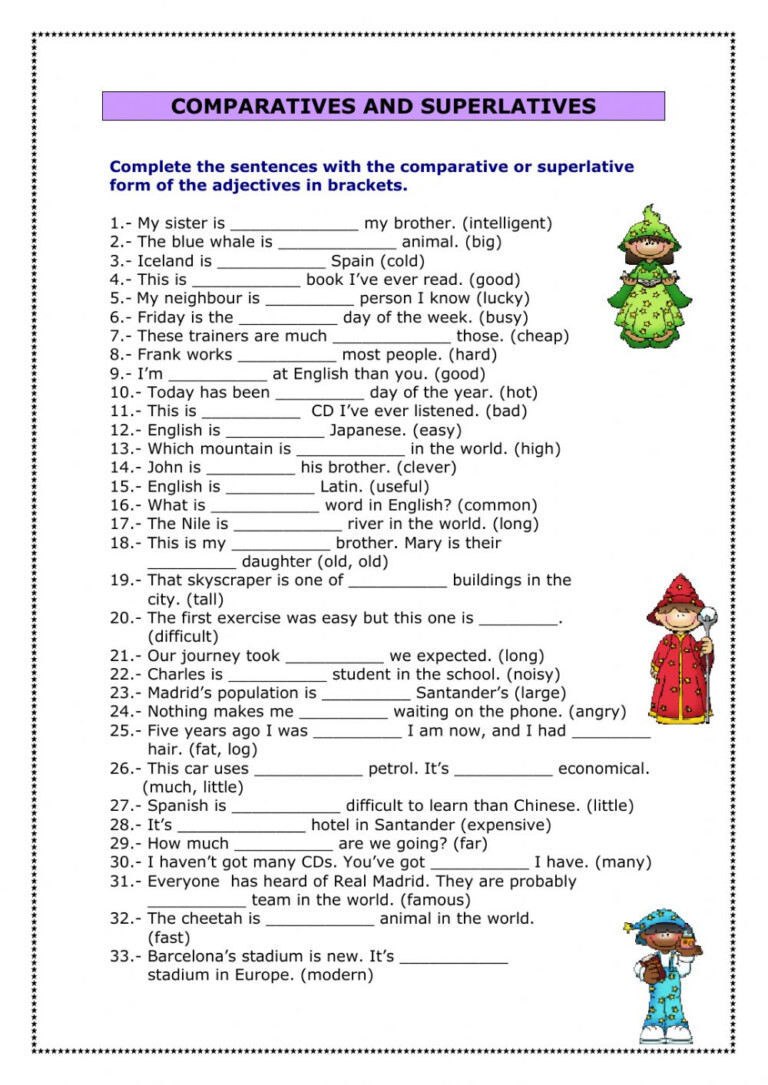 Comparative And Superlative Adverbs Exercises Comparative Superlative