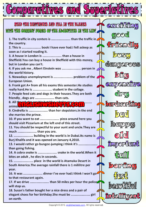 Comparatives And Superlatives Printable ESL Worksheet