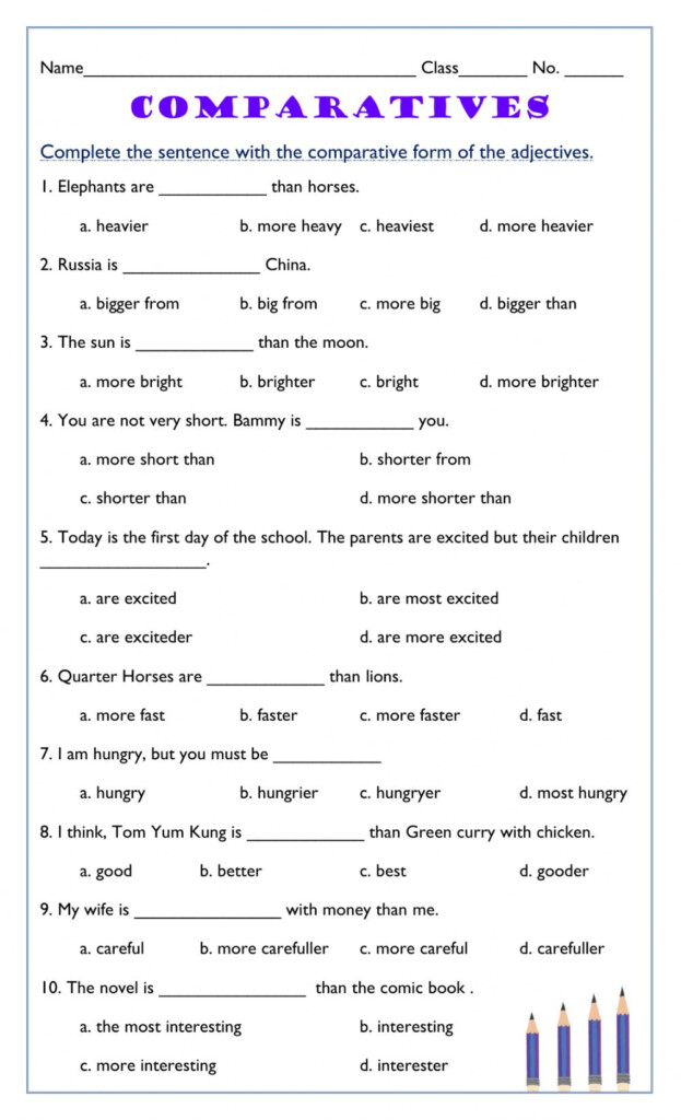 Degrees Of Adjectives Exercises With Answers