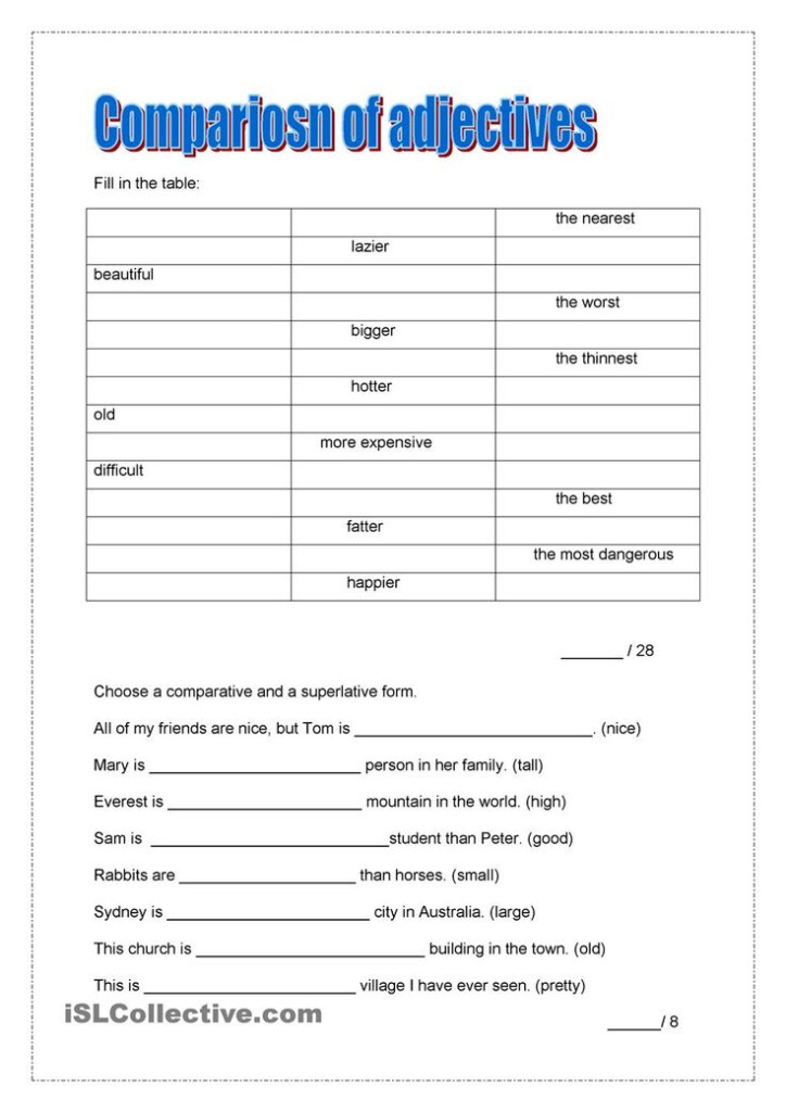 Comparison Of Adjective Adjective Worksheet Adjectives Kindergarten 