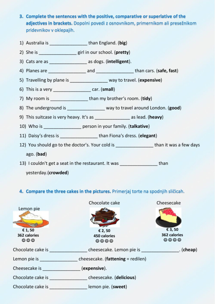 Comparison Of Adjectives Exercises Worksheet