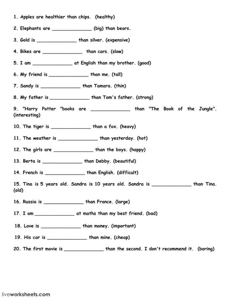 Comparison Of Adjectives Interactive Worksheet