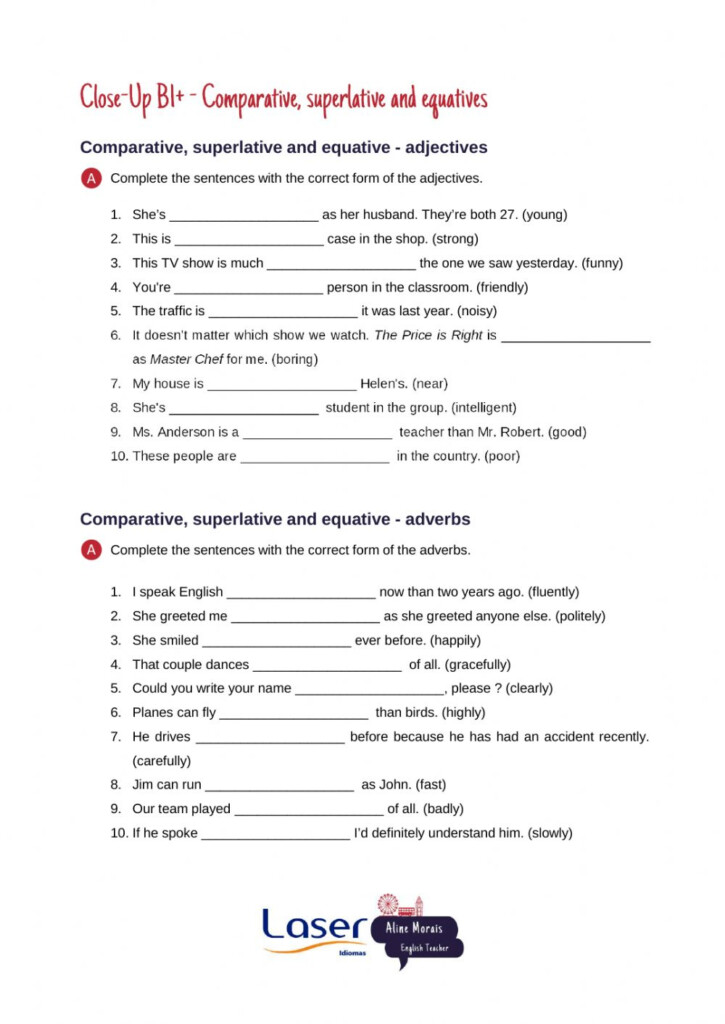 Compartive Superlative And Equatives Adjectives And Adverbs Worksheet