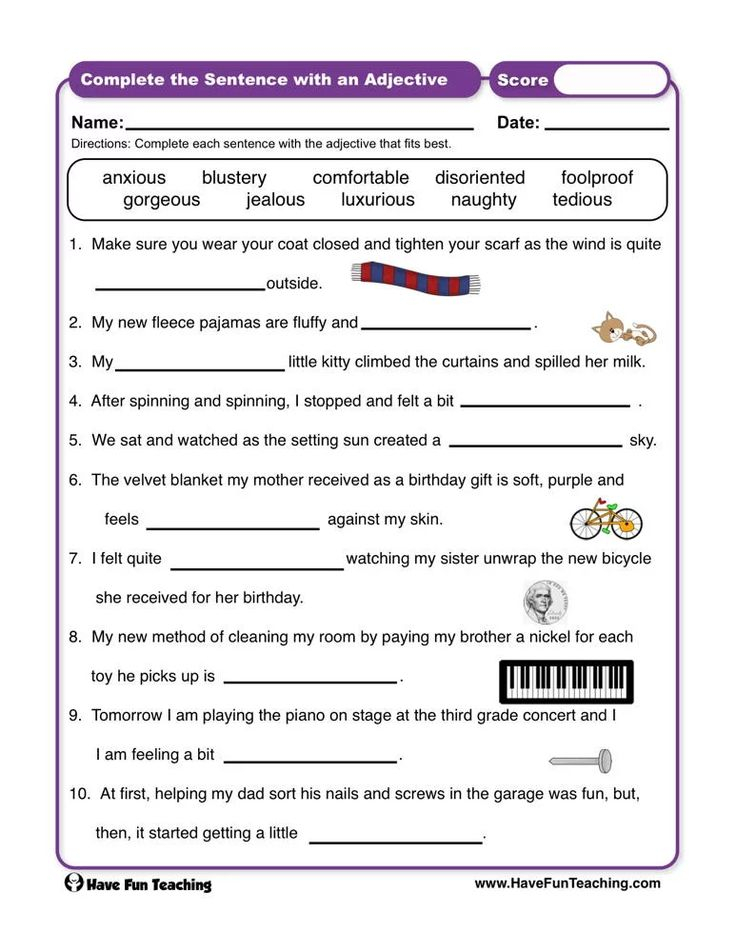 Complete The Sentence With An Adjective Worksheet Adjective Worksheet 