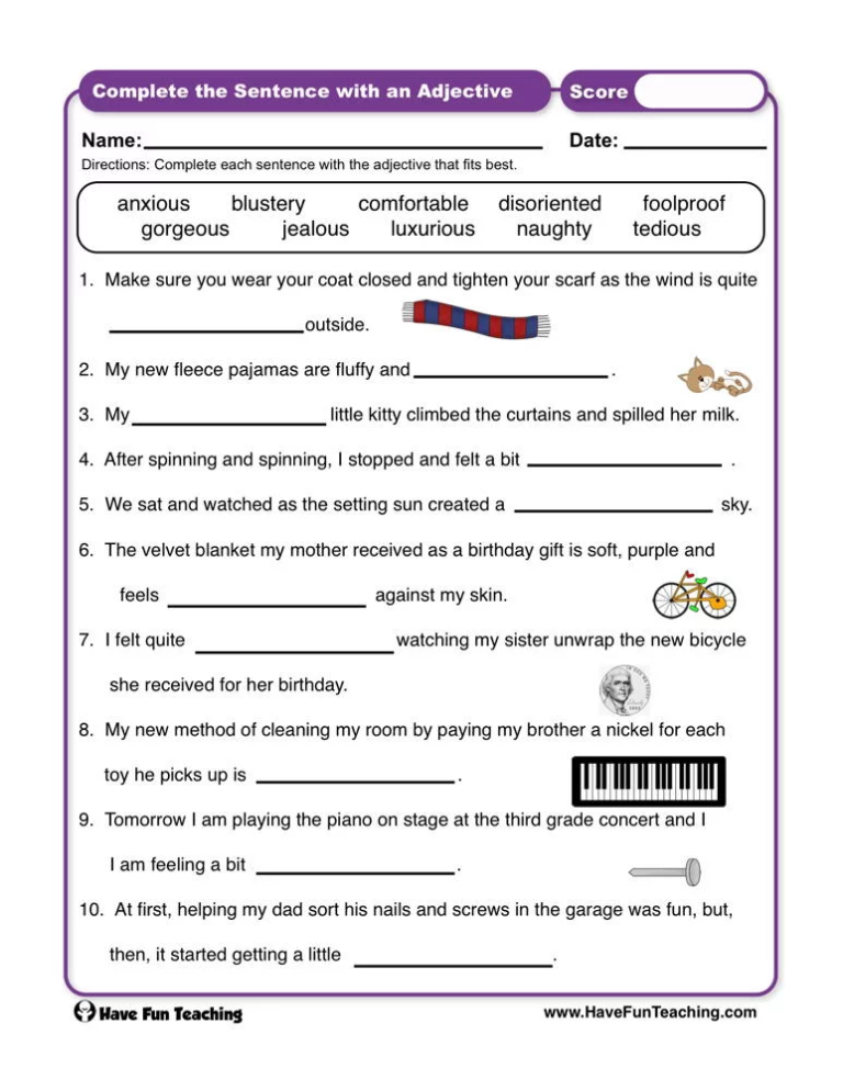 adjectives homework ks1