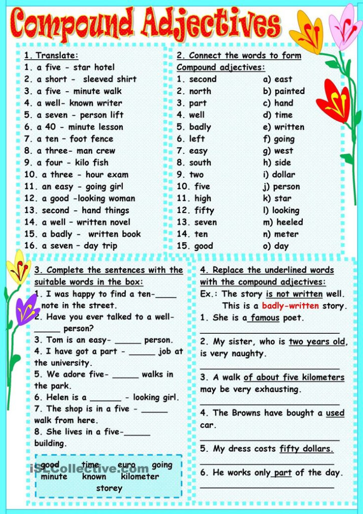 Compound Adjectives Adjectives Compound Words Worksheets Compound Words