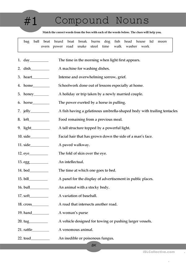 Compound Nouns English ESL Worksheets Compound Words Worksheets 