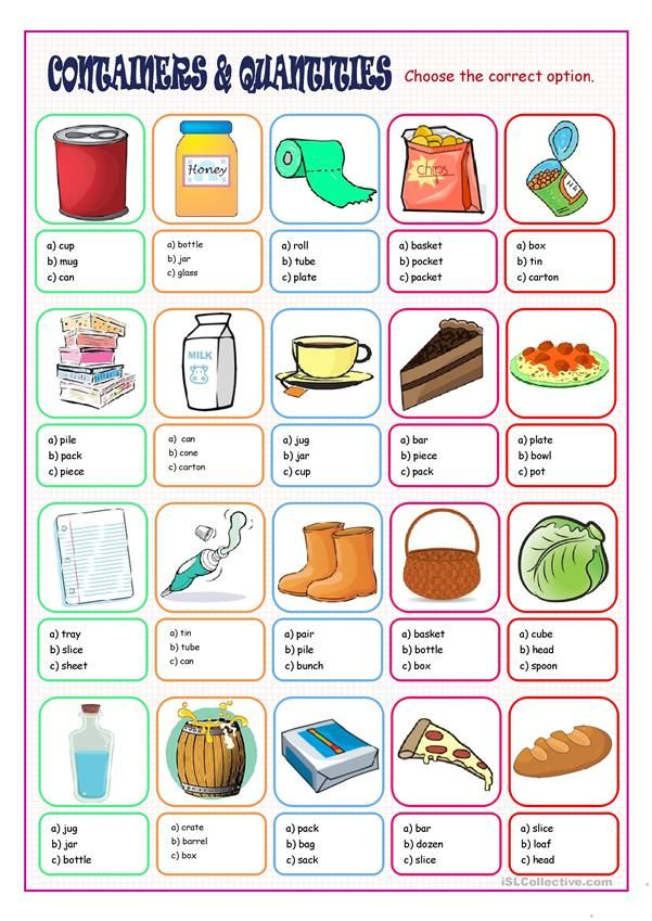 Containers Quantities Multiple Choice Uncountable Nouns Container 