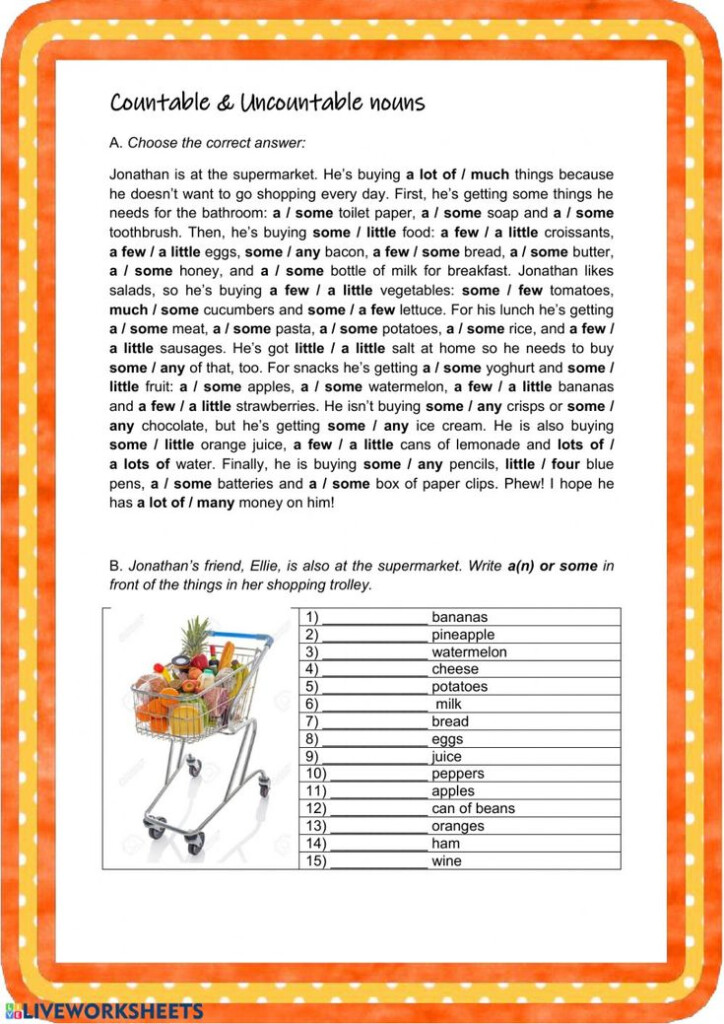 Countable And Uncountable Nouns Online Worksheet For Grade 5 You Can 