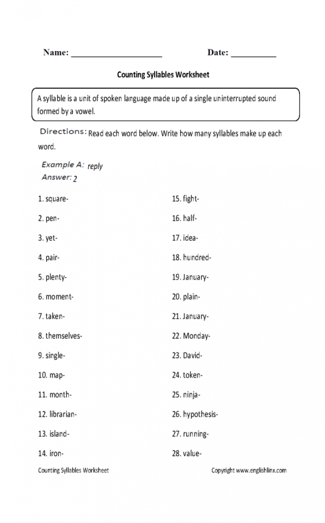 Counting Syllables Part I Worksheets 99Worksheets