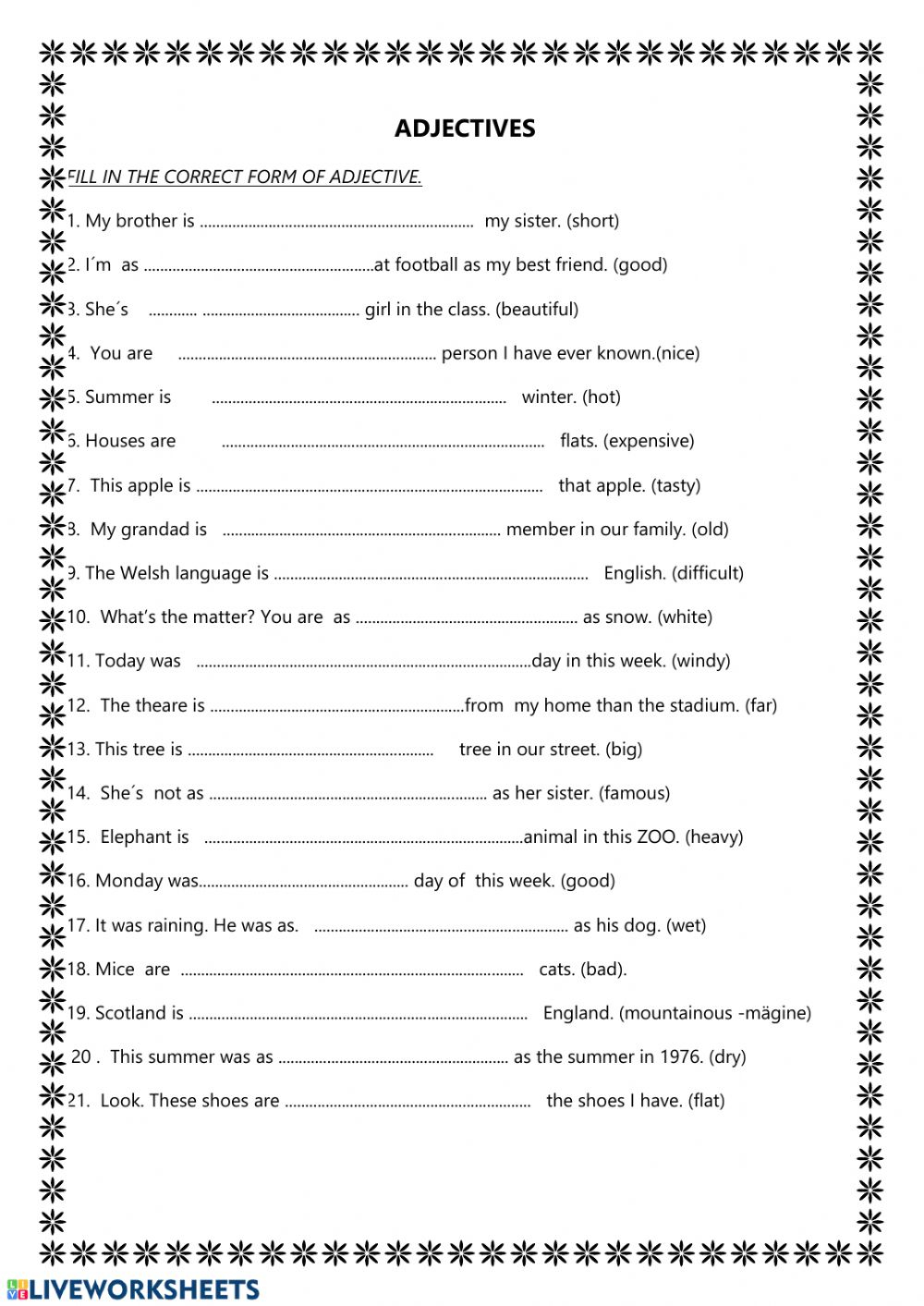 Adjectives Worksheets For Grade 6 With Answers Adjectiveworksheets