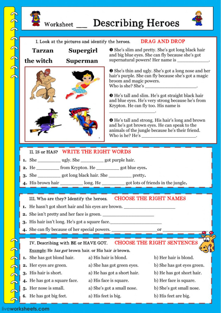 Describing Heroes Worksheet