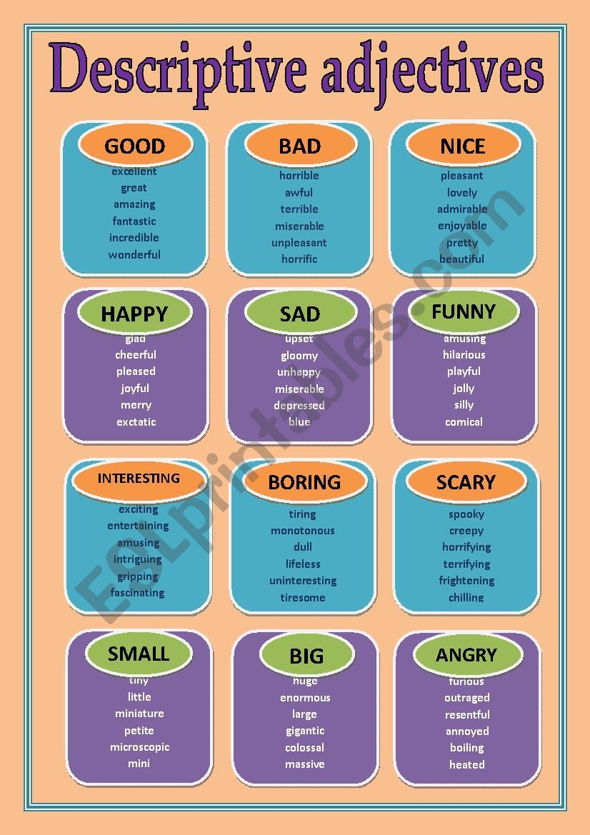 Descriptive Adjectives BW ESL Worksheet By Kamlota 