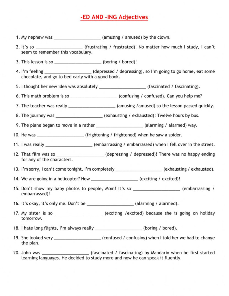  ED And ING Adjectives Interactive Worksheet