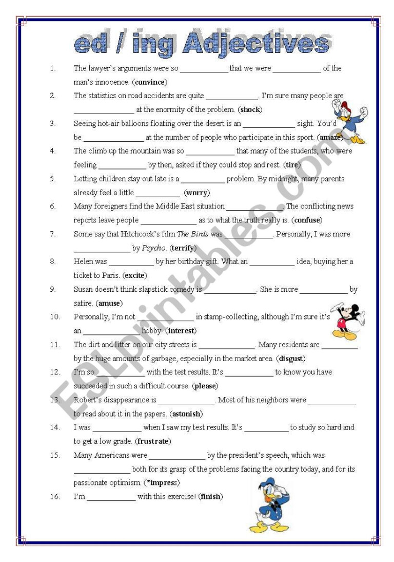 Adjectives Ending With Ed And Ing Worksheets Adjectiveworksheets Net