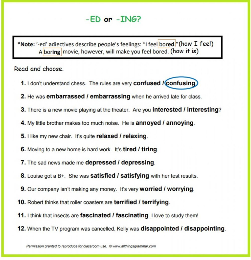 Ejercicio De ED ING Adjectives