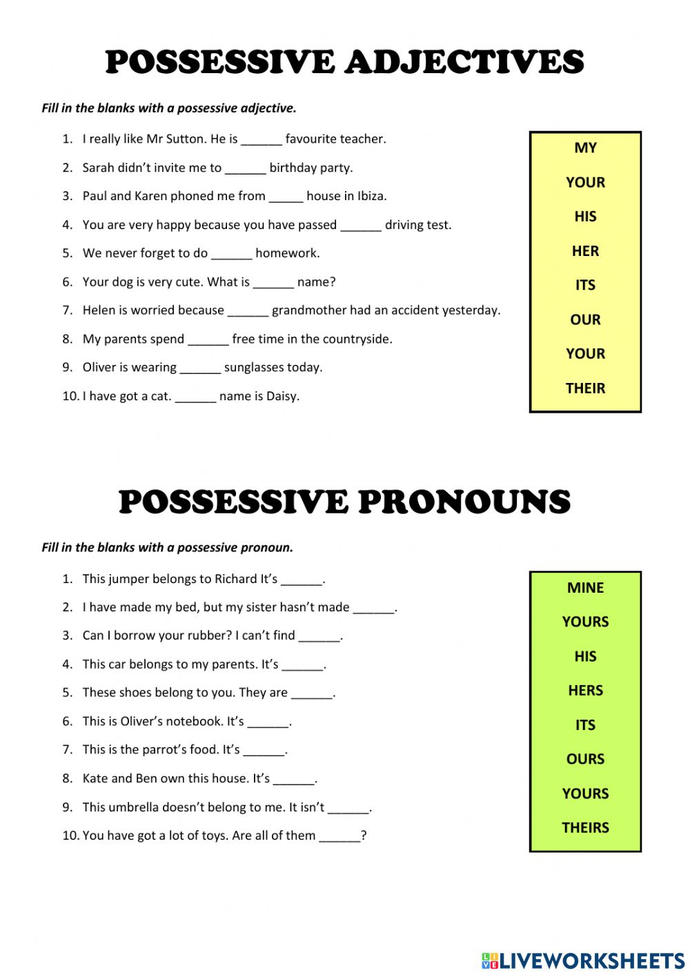 Adjective Pronouns Worksheets Pdf - Adjectiveworksheets.net