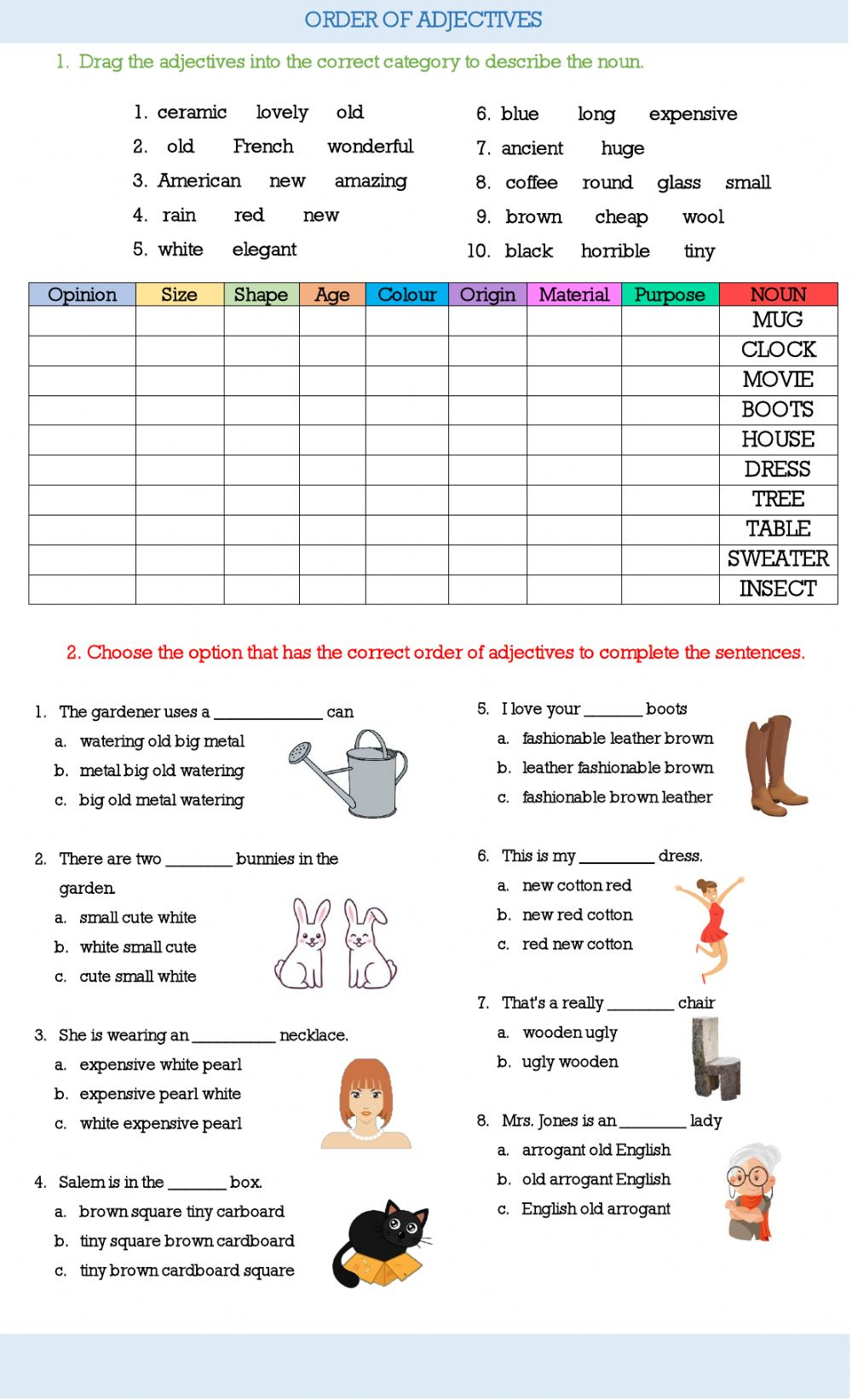 Ordering Adjectives Worksheet Adjectiveworksheets Net