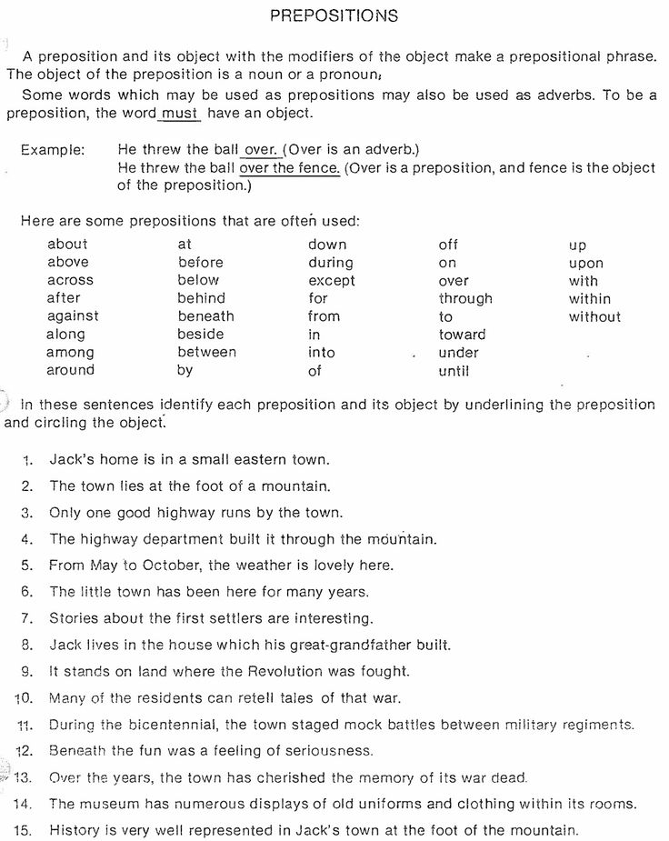 English Assignments Prepositions Prepositional Phrases Word Family 