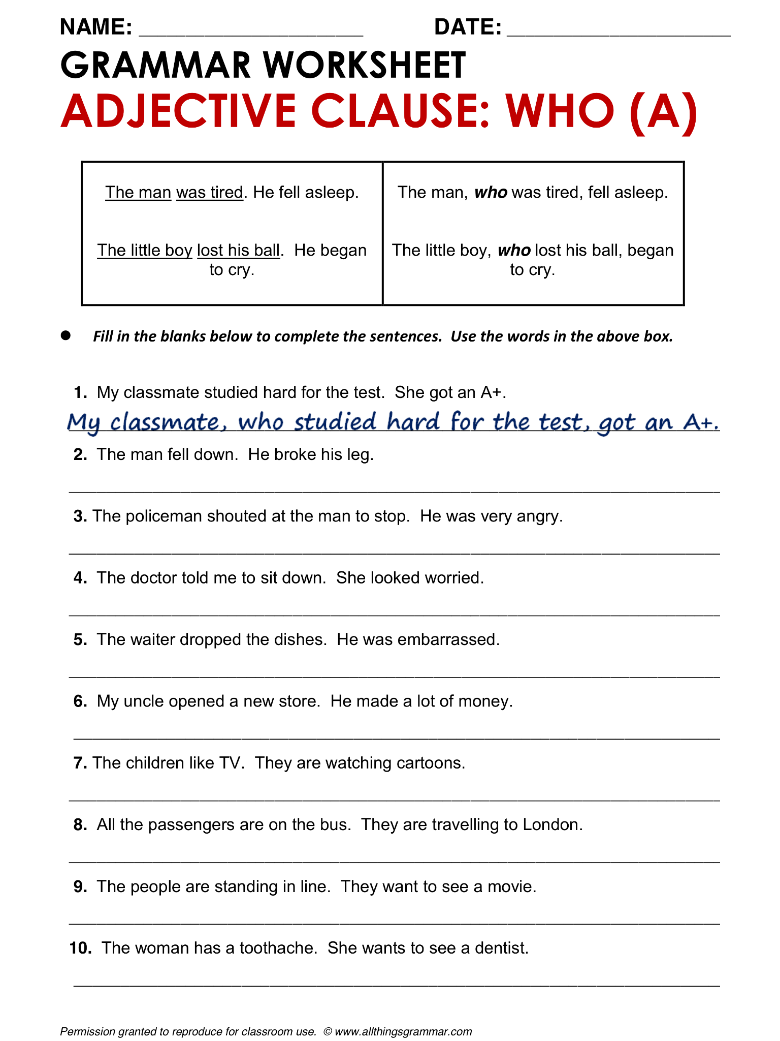 Adjective Phrase And Clause Worksheet - Adjectiveworksheets.net