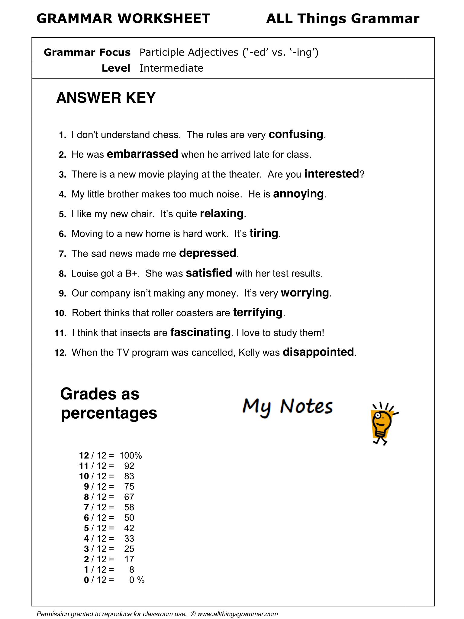 English Grammar Worksheet With Answer