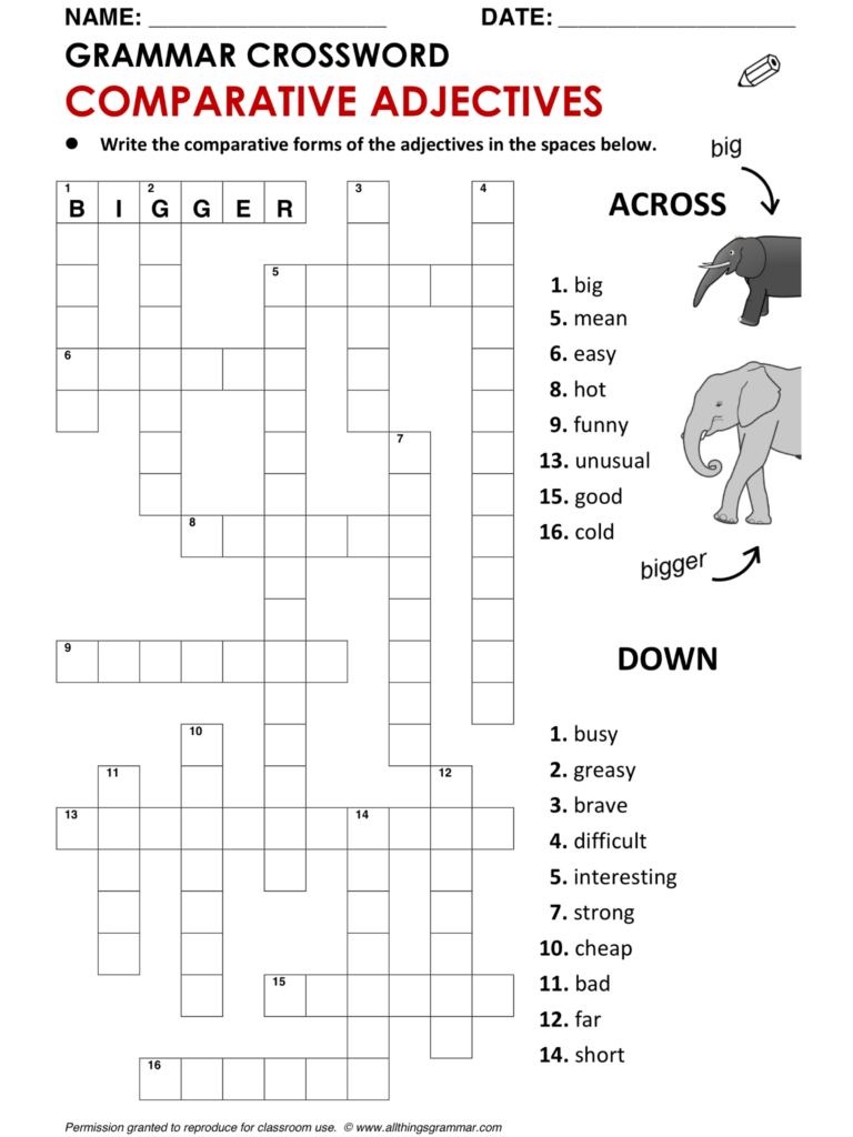 English Grammar Crossword Comparative Adjectives Http www 