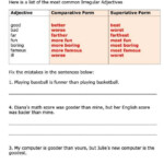 ESL Grammar Worksheets Irregular Adjectives Adjective Worksheet