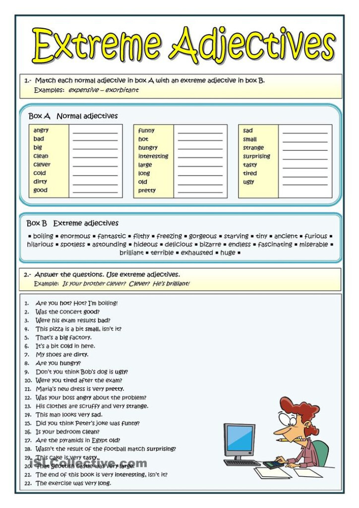 EXTREME ADJECTIVES Adjectives Activities Adjective Worksheet Adjectives