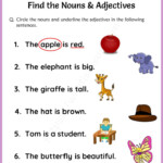 Find The Nouns Adjectives Worksheets For Grade 1 Nouns And