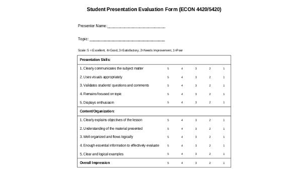 FREE 9 Sample Presentation Evaluation Forms In PDF MS Word Excel