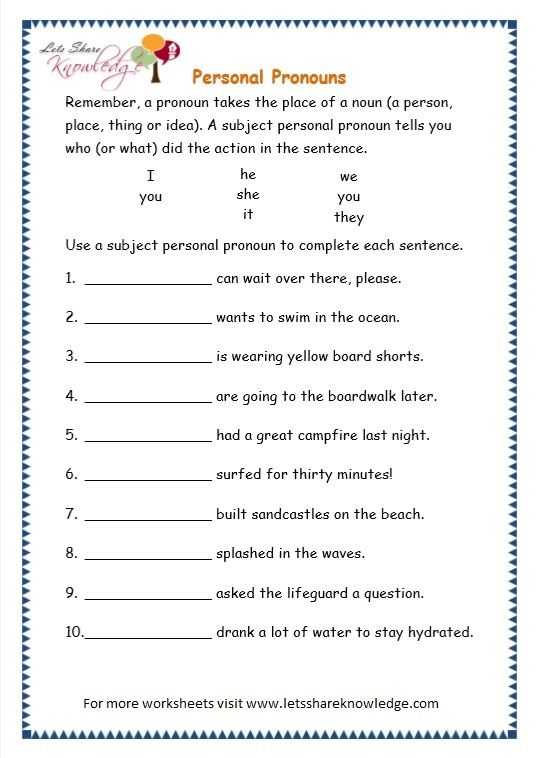 Grade 3 Grammar Topic 10 Personal Pronouns Worksheets Lets Share 