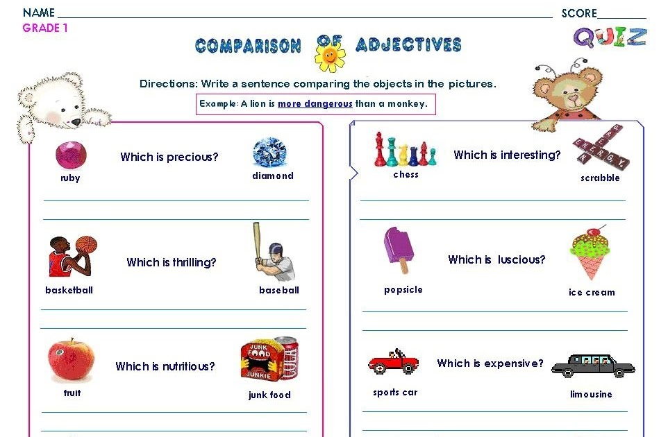 GRAMMAR WORKSHEETS GR 1 COMPARISON OF ADJECTIVE USING MORE AND MOST