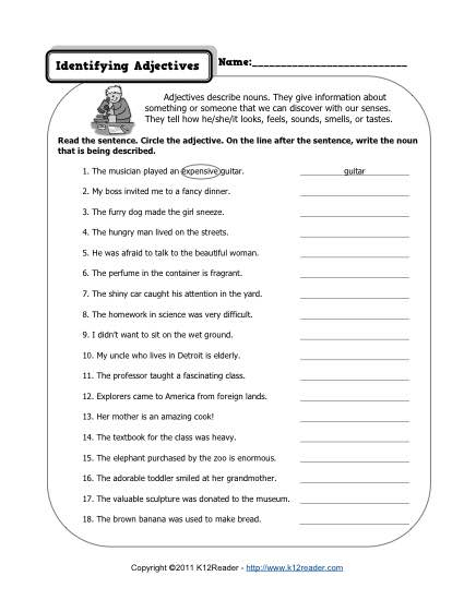 Identifying Adjectives 3rd Grade Adjective Worksheets