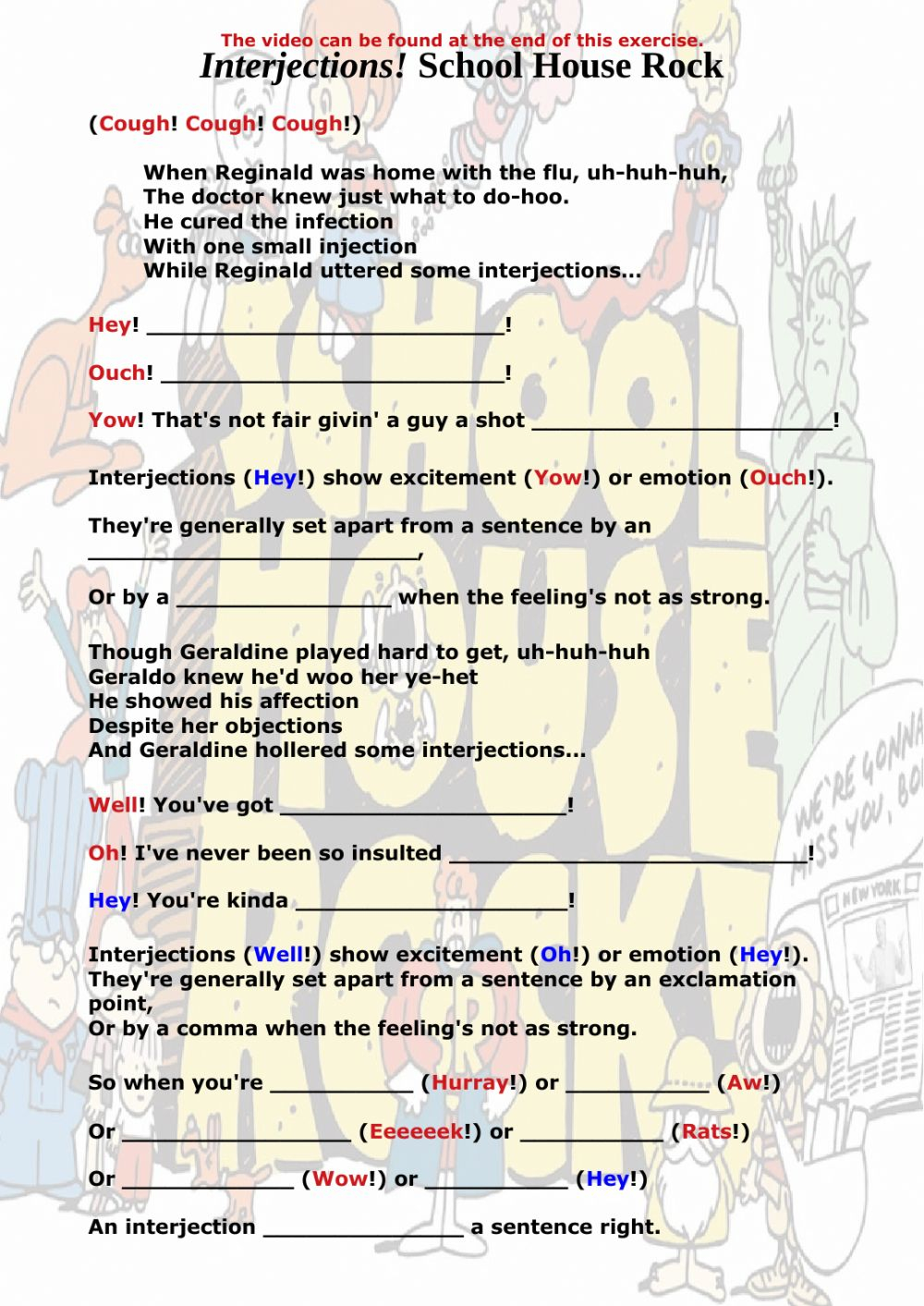 Interjections Schoolhouse Rock Worksheet