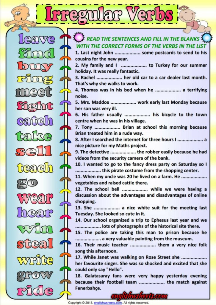 Irregular Verbs Simple Past Tense ESL Exercise Worksheet Simple Past 