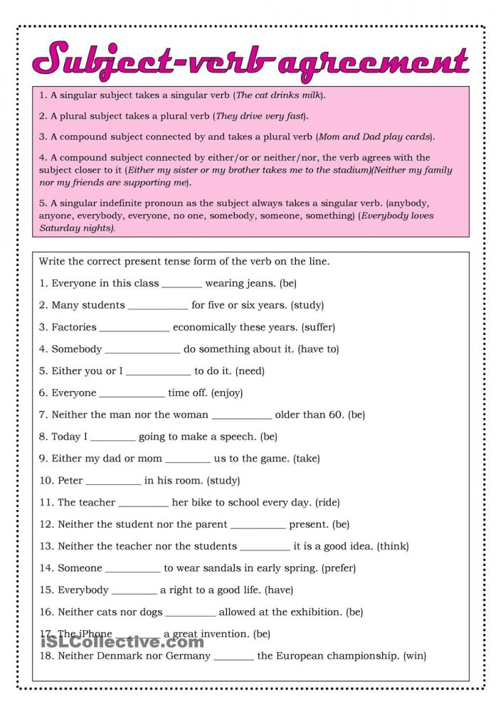 It S Grammar Time Subject Verb Agreement 1 Worksheets 99Worksheets