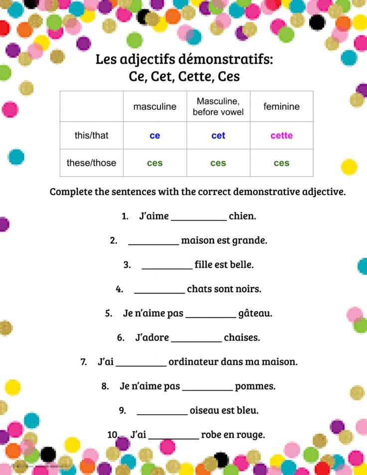 Les Adjectifs D monstratifs Ce Cet Cette Ces Worksheet Basic 